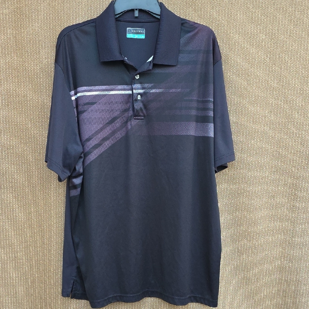 PGA Tour Black and Purple Men's Polo Shirt